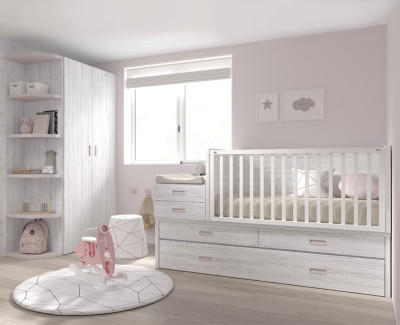 Cuna convertible en cama infantil y escritorio