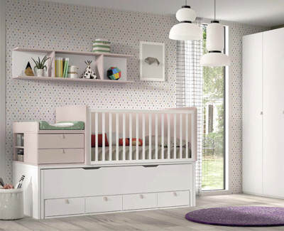 Cuna convertible en cama y escritorio infantil