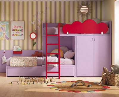 Litera con armario de 2 puertas y cama de arrastre