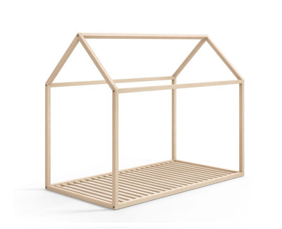 Cama casita de madera natural