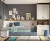 Habitación con cama compacta con cajones y escalera, y armario con escritorio extraíble