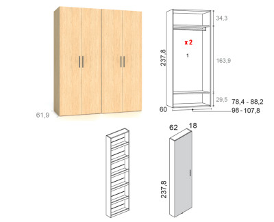 Armario de 4 puertas batientes con mueble terminal zapatero