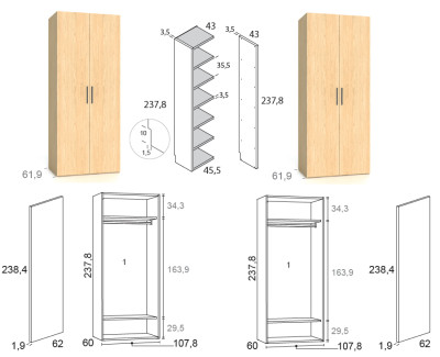 Armario con 4 puertas batientes y estantería