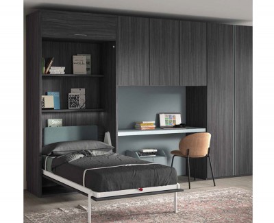 Habitación juvenil con cama abatible, escritorio y armarios