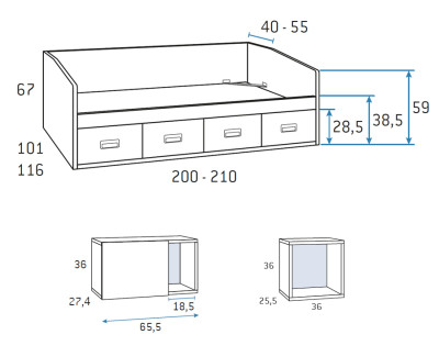 Cama compacta con 4 cajones