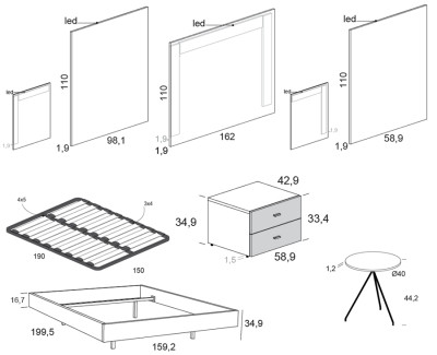 Cama doble con cabezal y mesitas de noche