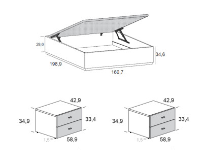 Cama doble con canapé y mesitas de noche