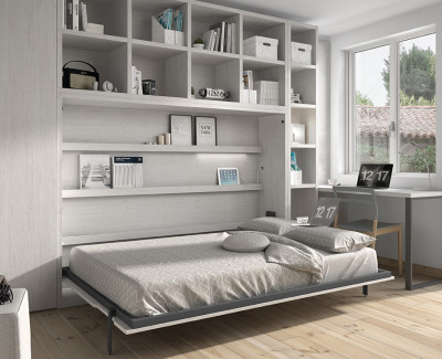Cama abatible horizontal con estantería