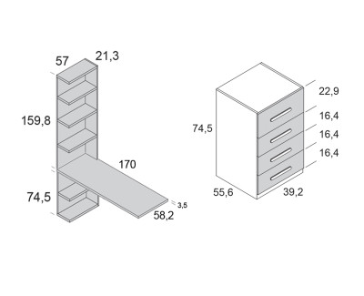 Escritorio con 4 cajones y estantería