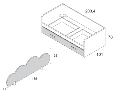 Cama compacta con cajones y quitamiedos