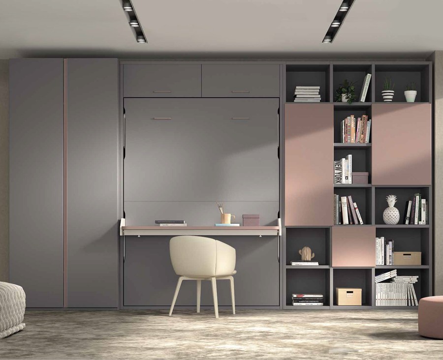 Cama abatible con escritorio, armario y librería - UNNIQ Habitat