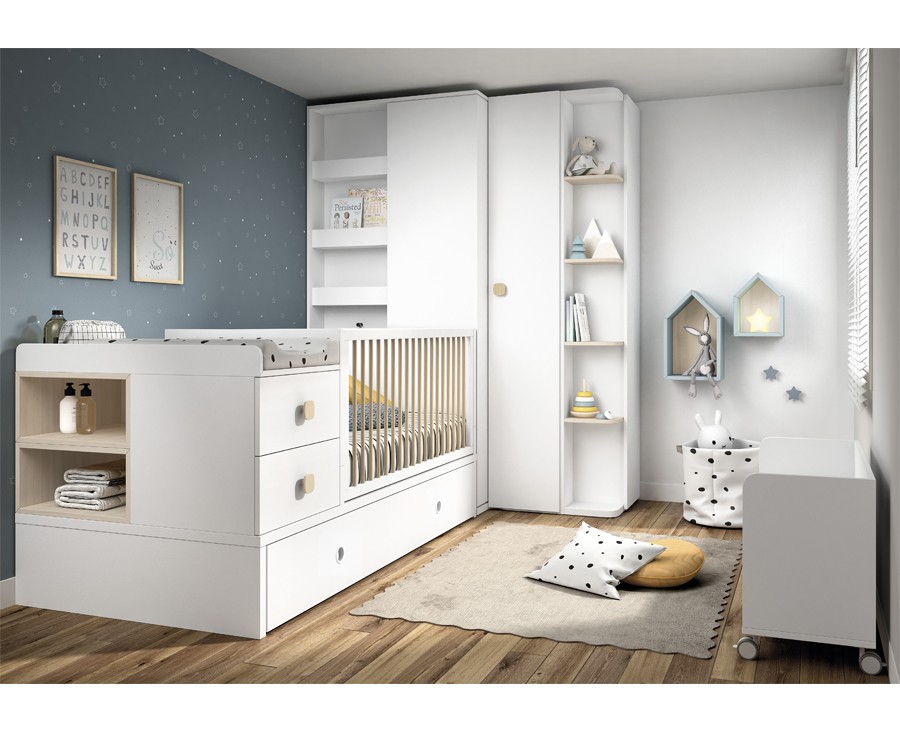 Habitación bebé con cuna convertible en habitación infantil, y armario -  UNNIQ Habitat