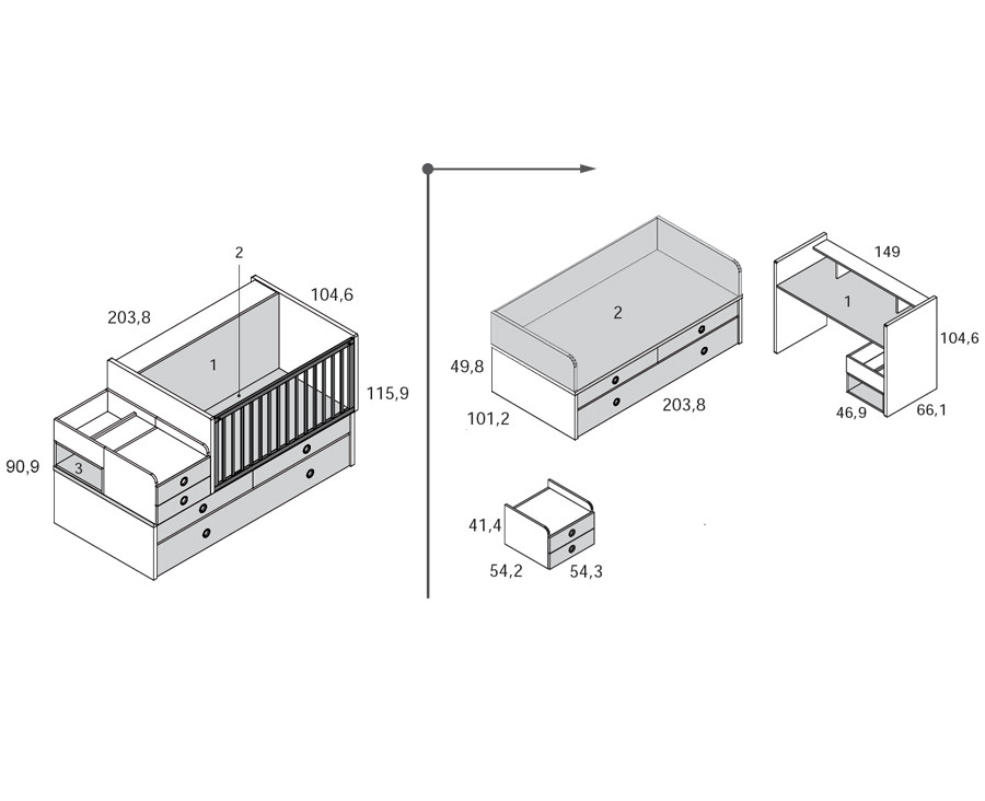 Cuna convertible 140x70 Bi-cama Plus